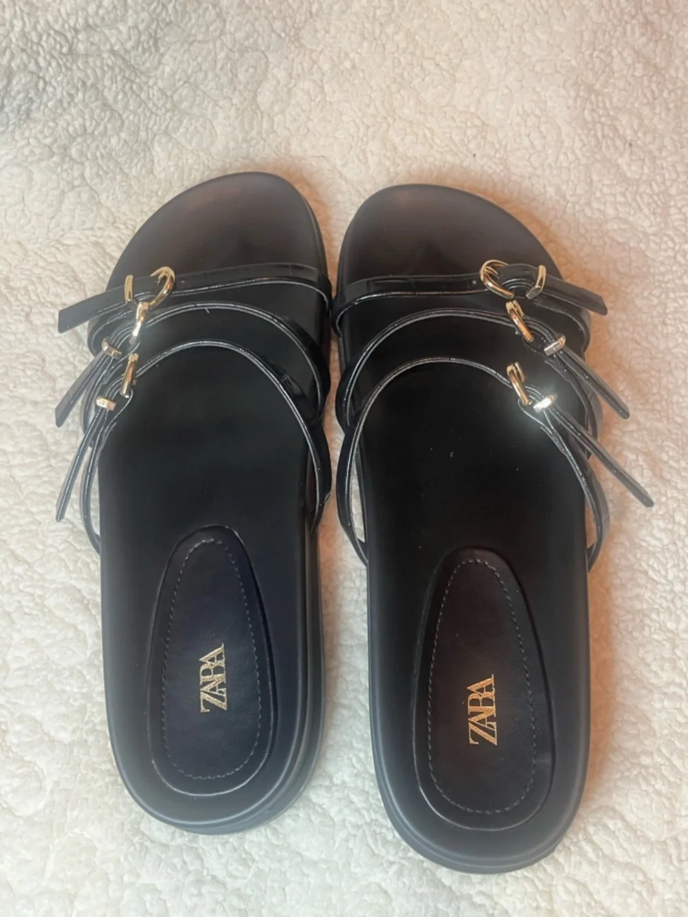 Zara Black Slide Sandals Buckle Strappy Flat Size 39 / US 8 - Picture 8 of 8